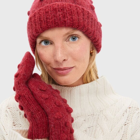 Red Pom Pom Hat and Mittens Set - Picture 2 of 2